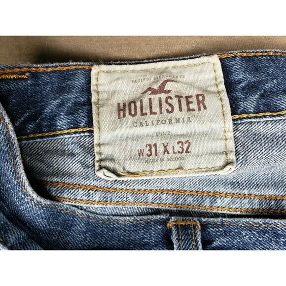 Hollister Men’s Blue Factory Distressed Jeans 30X30.5 – Faded Knee, Button Fly - Picture 5 of 10
